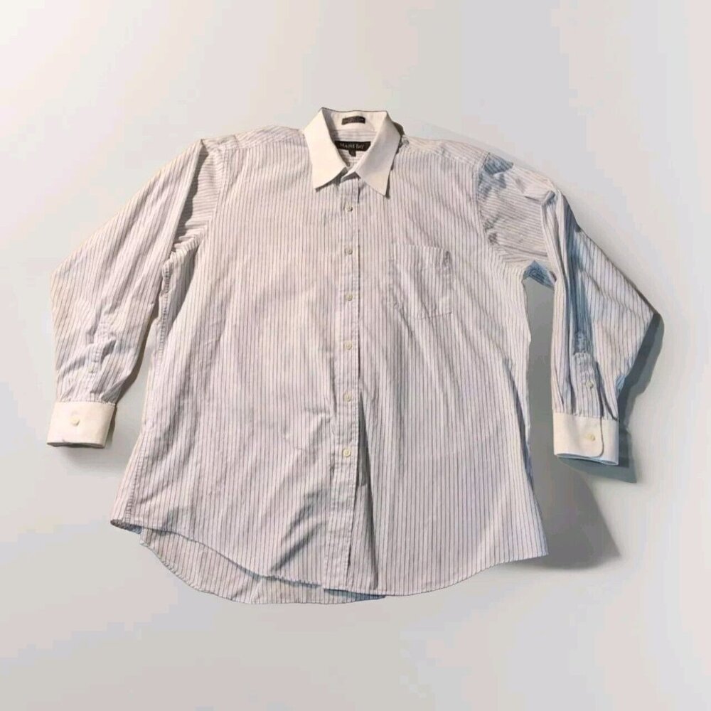 Maine Bay Stripped Quality Long Sleeve Dress Shirt Size 17 34 Sleeve